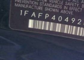 VIN prefix 1FAFP40492F2