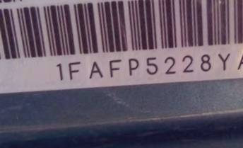 VIN prefix 1FAFP5228YA2