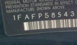 VIN prefix 1FAFP58S43A1