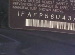VIN prefix 1FAFP58U43A1