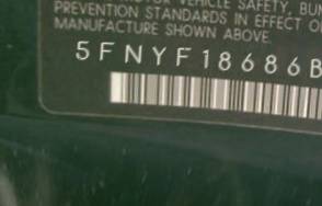 VIN prefix 5FNYF18686B0