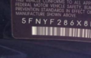 VIN prefix 5FNYF286X8B0