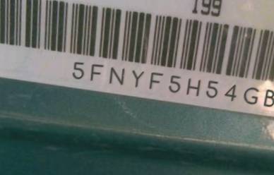 VIN prefix 5FNYF5H54GB0