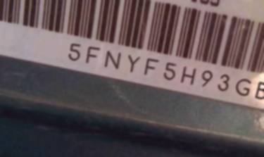 VIN prefix 5FNYF5H93GB0