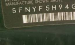 VIN prefix 5FNYF5H94GB0