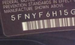 VIN prefix 5FNYF6H15GB0