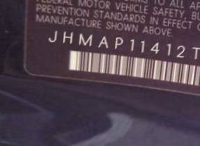 VIN prefix JHMAP11412T0