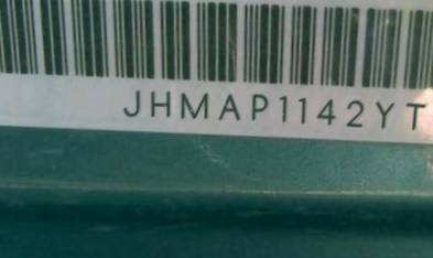 VIN prefix JHMAP1142YT0