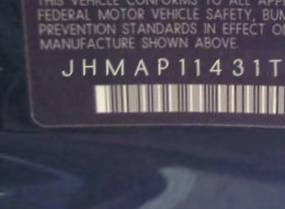 VIN prefix JHMAP11431T0