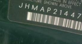 VIN prefix JHMAP21447S0