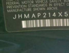 VIN prefix JHMAP214X5S0