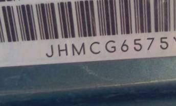 VIN prefix JHMCG6575YC0