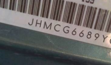 VIN prefix JHMCG6689YC0