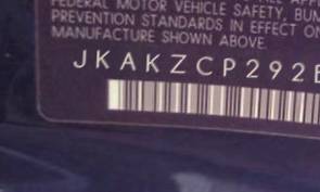 VIN prefix JKAKZCP292B5