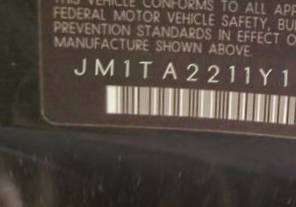 VIN prefix JM1TA2211Y16