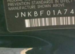 VIN prefix JNKBF01A74M5