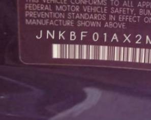VIN prefix JNKBF01AX2M0