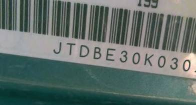 VIN prefix JTDBE30K0302
