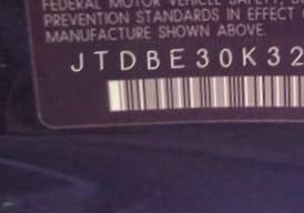 VIN prefix JTDBE30K3201