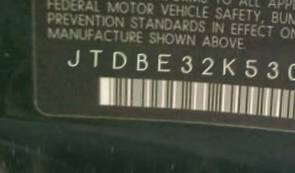 VIN prefix JTDBE32K5301