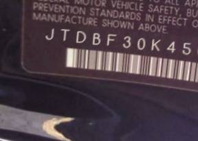 VIN prefix JTDBF30K4501