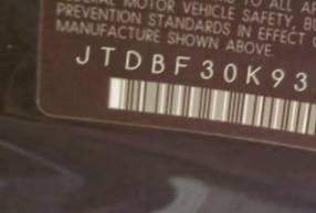 VIN prefix JTDBF30K9301