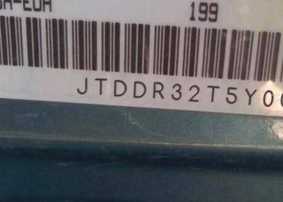 VIN prefix JTDDR32T5Y00