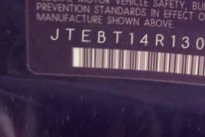 VIN prefix JTEBT14R1300