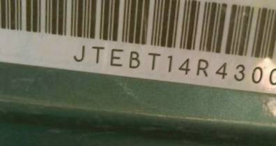 VIN prefix JTEBT14R4300