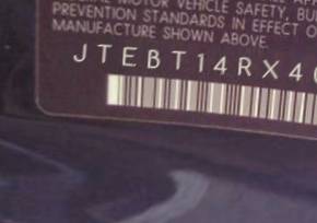 VIN prefix JTEBT14RX400
