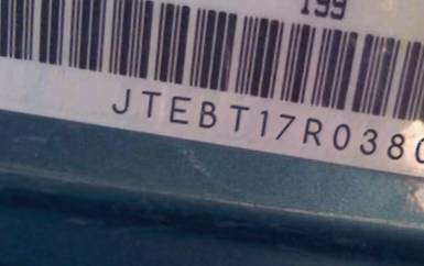 VIN prefix JTEBT17R0380