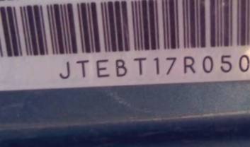 VIN prefix JTEBT17R0500