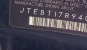 VIN prefix JTEBT17R9400