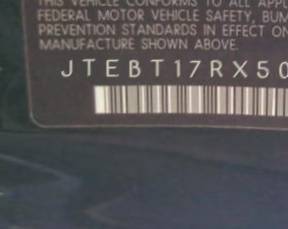 VIN prefix JTEBT17RX500