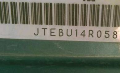 VIN prefix JTEBU14R0580