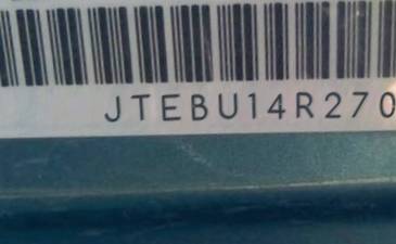 VIN prefix JTEBU14R2701