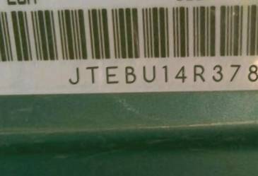 VIN prefix JTEBU14R3781