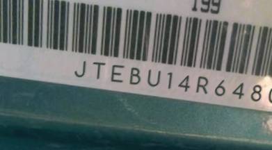 VIN prefix JTEBU14R6480