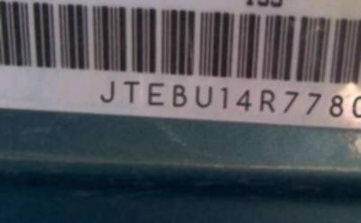 VIN prefix JTEBU14R7780