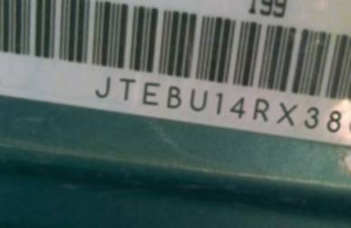 VIN prefix JTEBU14RX380