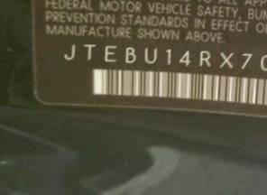 VIN prefix JTEBU14RX701