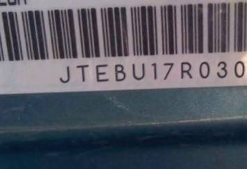 VIN prefix JTEBU17R0300