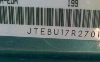 VIN prefix JTEBU17R2701