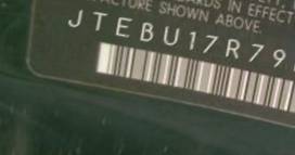 VIN prefix JTEBU17R79K0