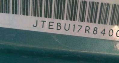 VIN prefix JTEBU17R8400