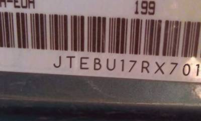 VIN prefix JTEBU17RX701