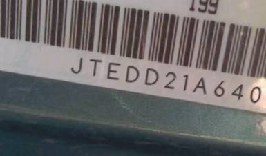 VIN prefix JTEDD21A6400
