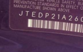 VIN prefix JTEDP21A2600