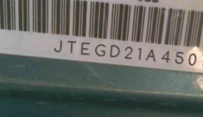 VIN prefix JTEGD21A4501