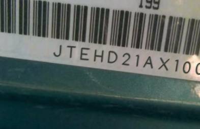 VIN prefix JTEHD21AX100